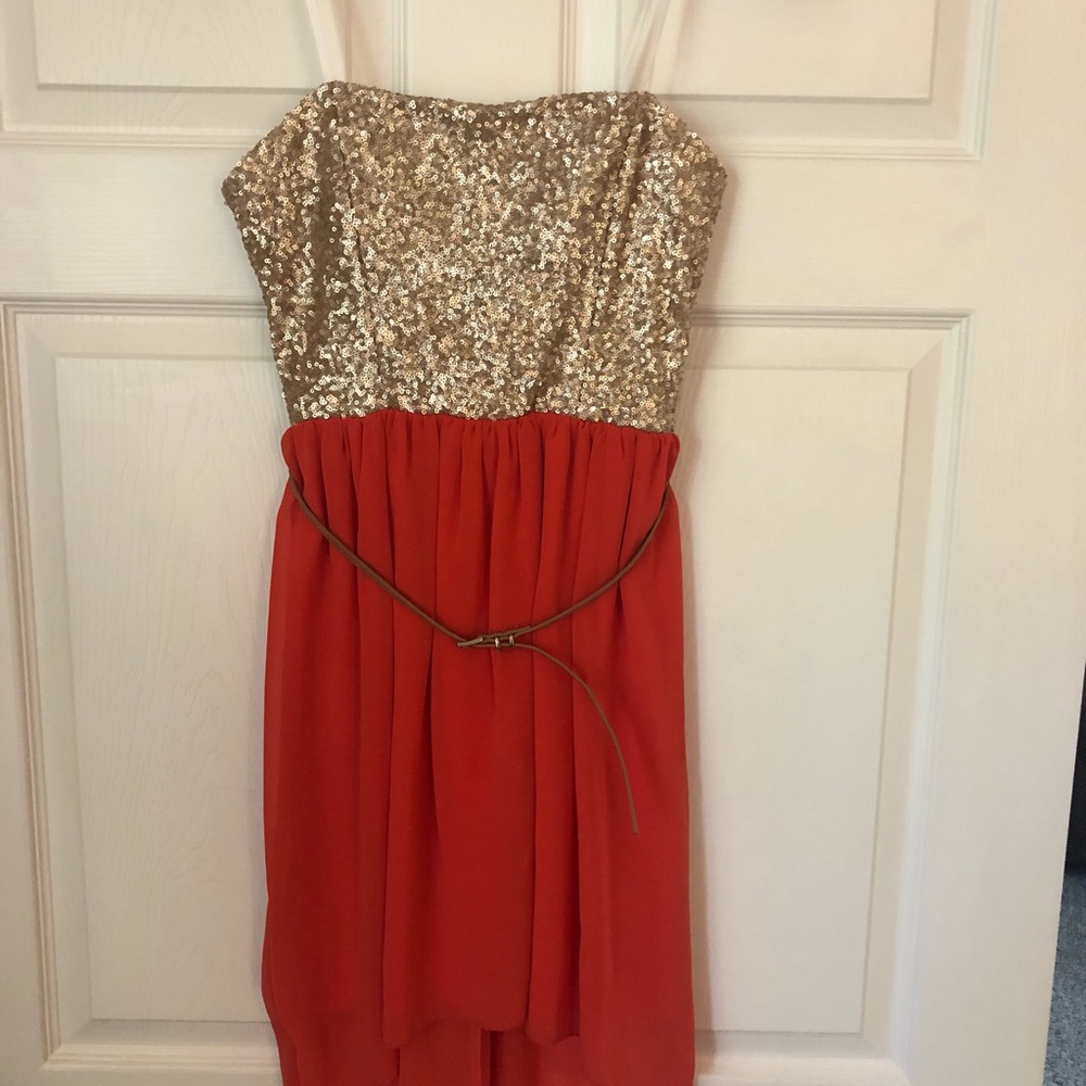 Orange and Gold High Low Strapless